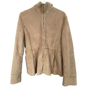 Bernardo Suede Sherpa Lined Jacket Tan Mock Neck Zip Up Women's M